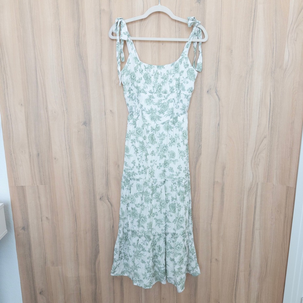 Trixxi Floral Tiered Maxi Dress S White Green Cottage Milkmaid Prairie Boho